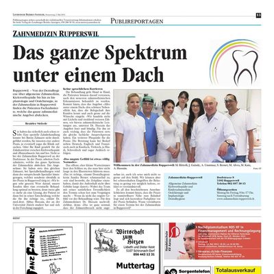Zeitungsartikel über die Zahnmedizin Rupperswil